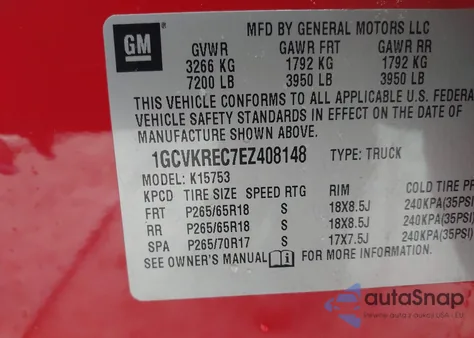 2014 Chevrolet Silverado 1500 1Lt из США, поврежденный, VIN 1GCVKREC7EZ408148